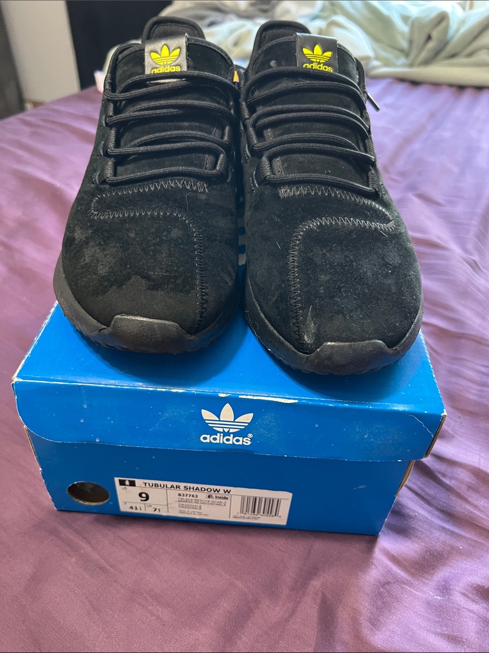 adidas Black Suede Sneakers with Yellow Logo